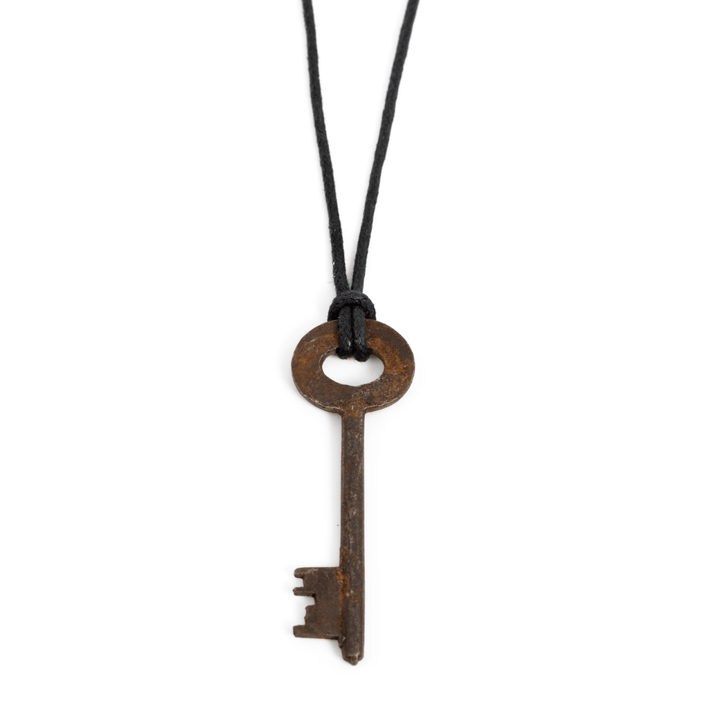 Antique Skeleton Key Black Cord Necklace