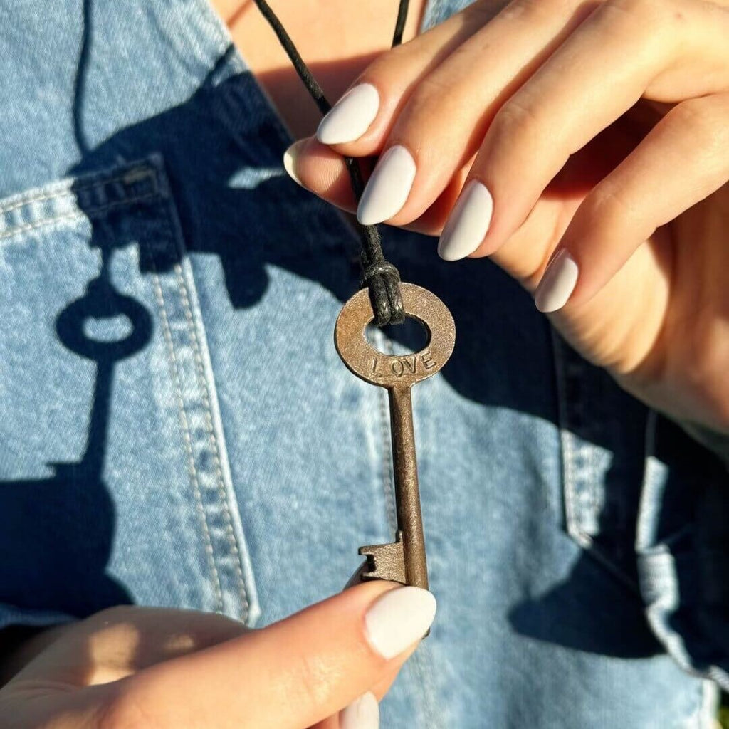 Antique Skeleton Key Black Cord Necklace