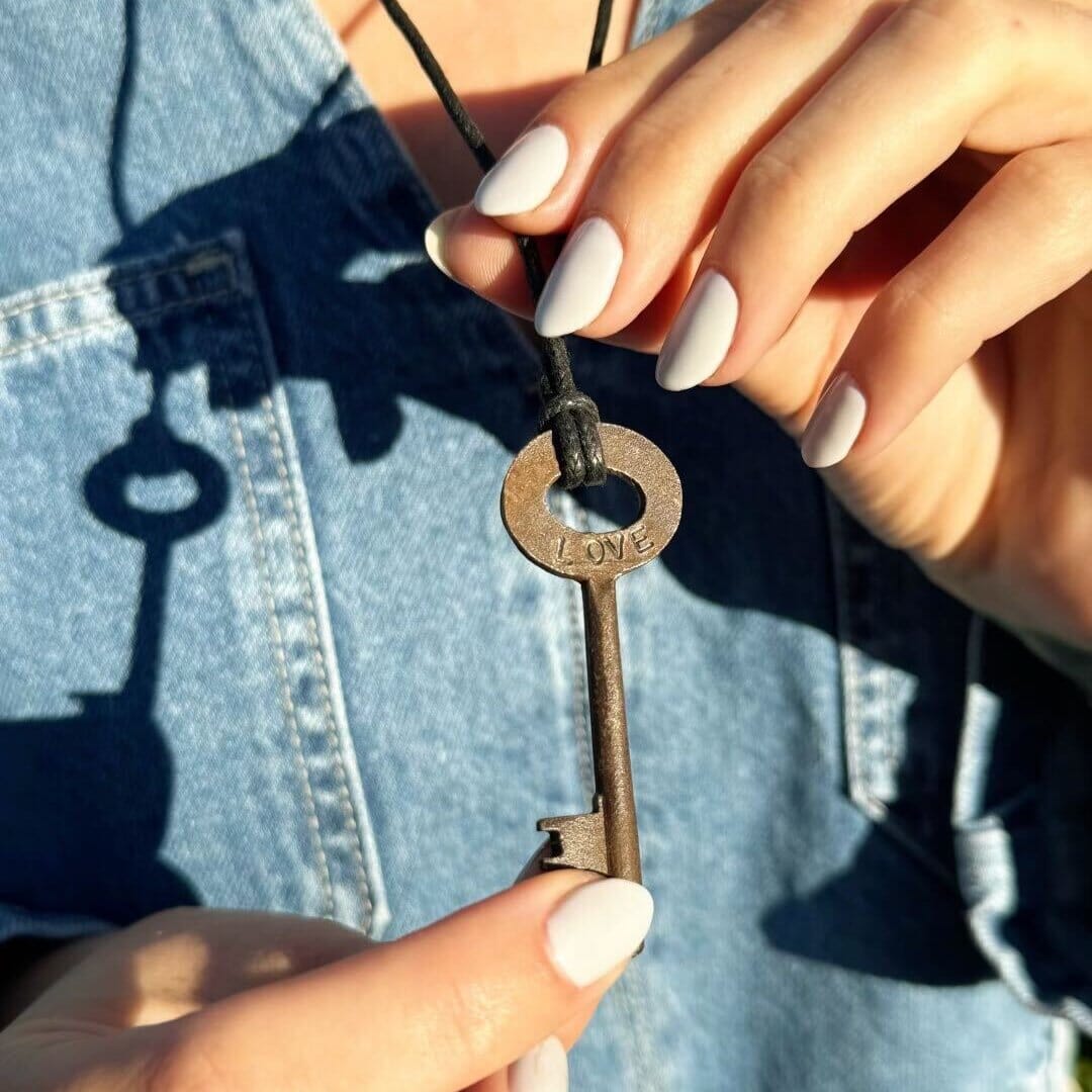 Antique Skeleton Key Black Cord Necklace