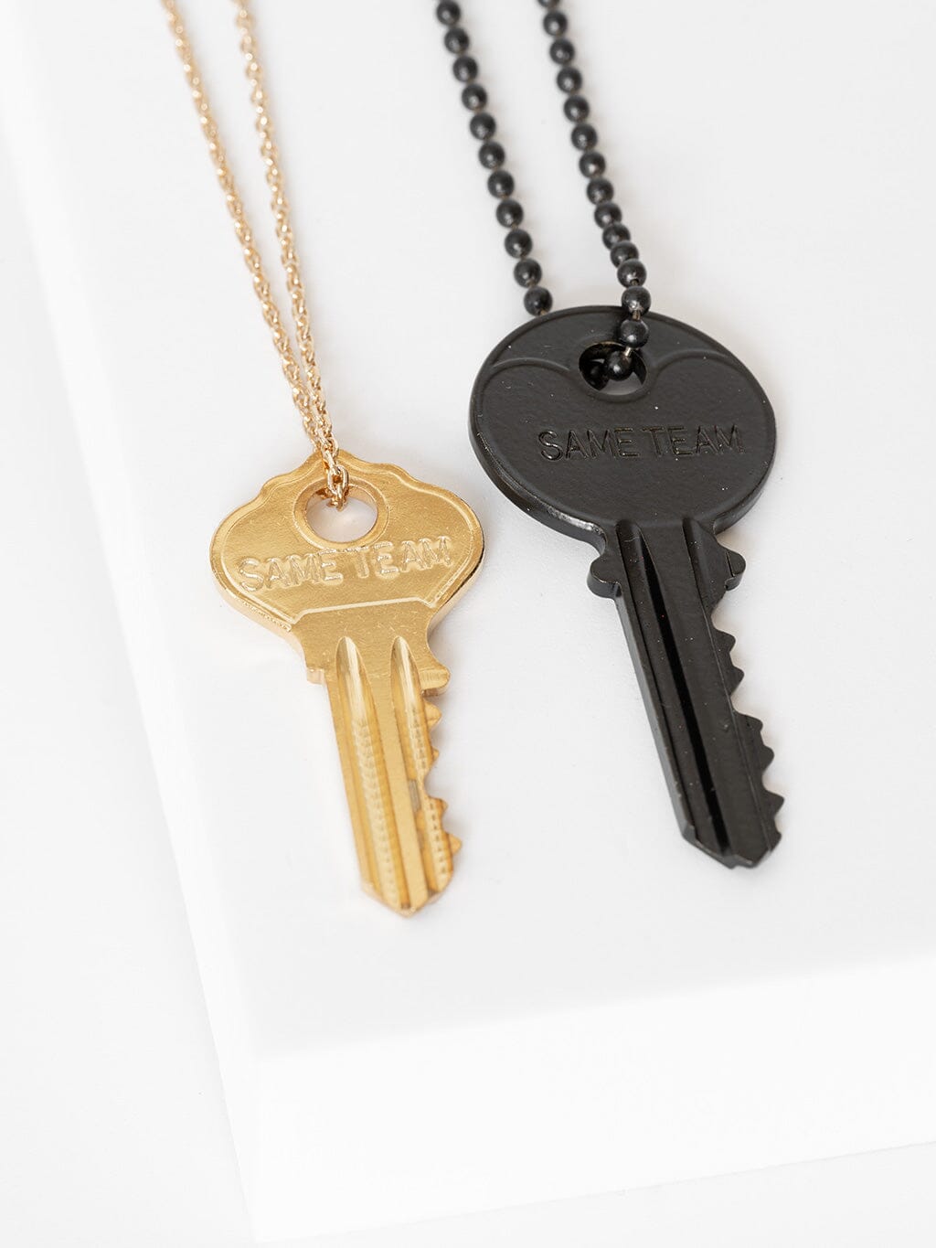 SAME TEAM Matte Black + Gold Dainty Key Necklace Set