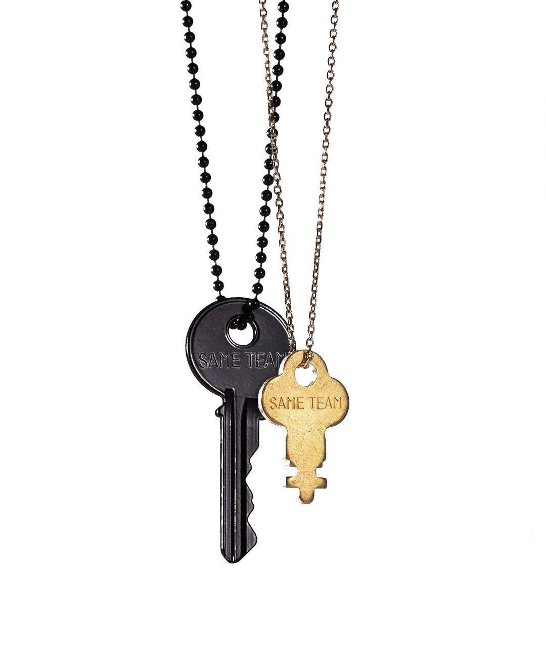 SAME TEAM Matte Black + Gold Dainty Key Necklace Set