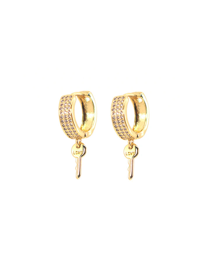 Pavé Huggies with LOVE Earrings